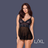 Obsessive - 866-BAB-1 babydoll & thong L/XL - Black